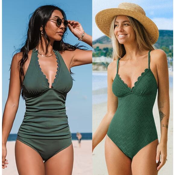 NWT Cupshe One Piece Swimsuit & Tankini Alegria Scalloped Tummy Control BUNDLE M - Picture 1 of 8